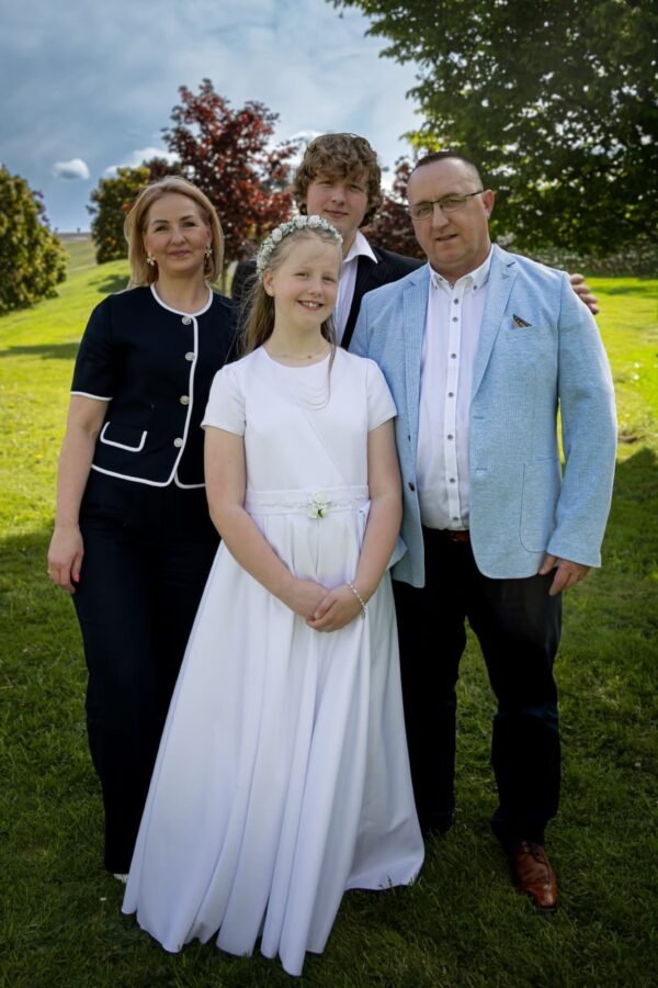 A family gathered for a Communion